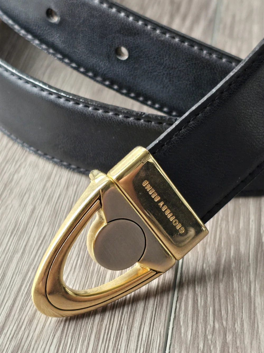 Geoffrey Beene Reversible Leather Belt Black Brown Gold Buckle Italy Men 42